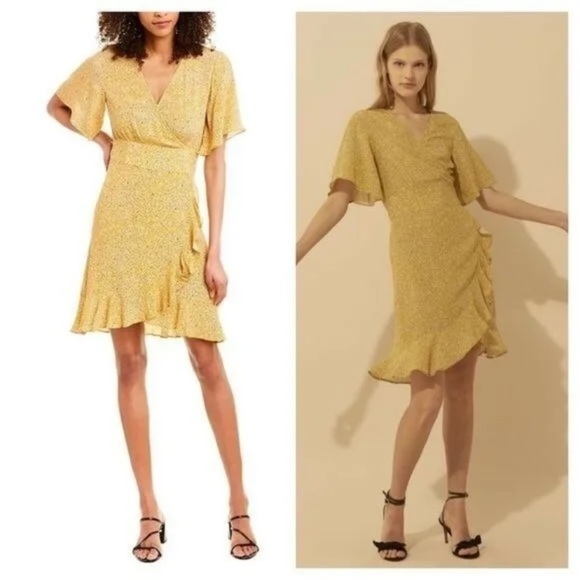 ba&sh Belina Golden Floral Ruffle Wrap Dress - Picture 1 of 6
